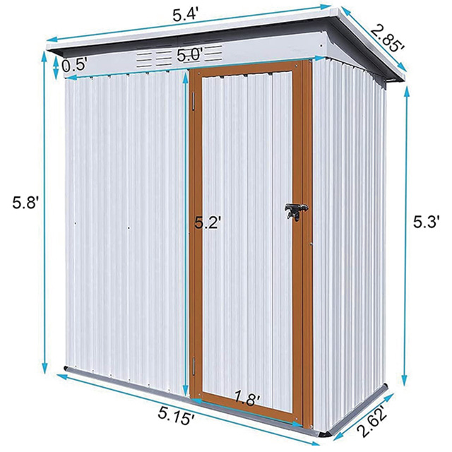 5x3 FT Waterproof Outdoor Garden Galvanized White Metal Storage Shed