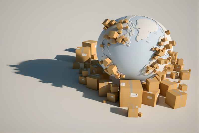 World deliveries 3D rendering of the earth surrounded by cardbox boxes Worldwide Delivery stock pictures, royalty-free photos &amp; images(1)