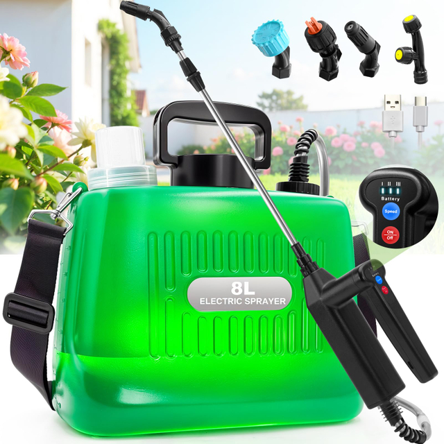Battery Powered Sprayer 2 Gallon Electric Garden Sprayer with 3 Spray Force Battery Indicator Rechargeable Handle