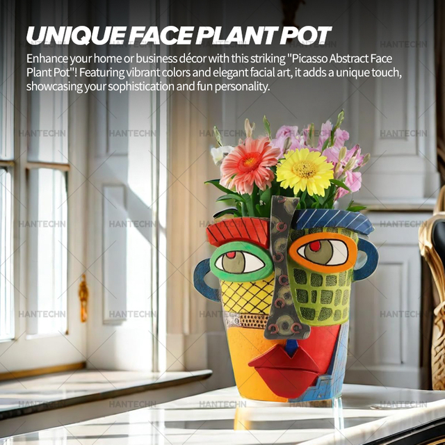 Abstract Human Face Multi-color Flower Pot