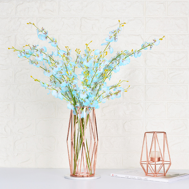 Modern Rose Gold Frame Cylinder Clear Vase Planter Flower Holder Decorations Glass Vases for Wedding Living Room
