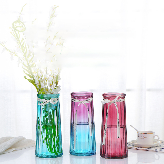 Glass Vase Creative Nordic Colored Glass Vase Transparent Hydroponic Flower Vases Decorated with Green Plants