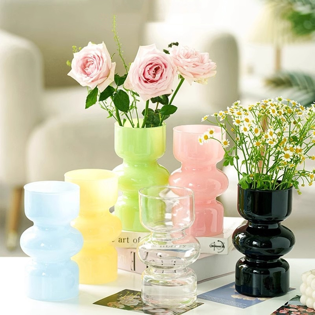 European Transparent Fine-grained Glass Vase Water Culture Flower Arrangement Short Wide-mouth Vase