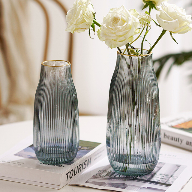 Hydroponics Rich Bamboo Lily Rose Vertical Ribbed Vase