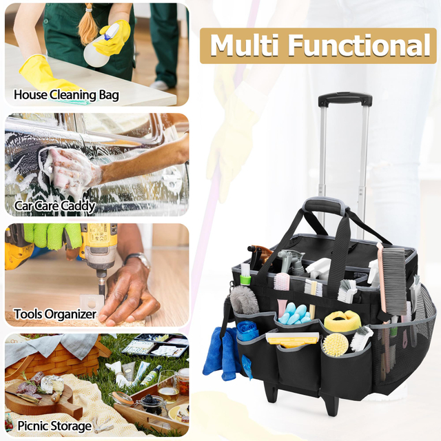 Large Cleaning Caddy with Detachable Trolley & Shoulder Strap