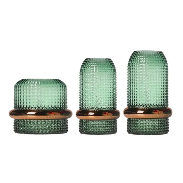 Retro Green with Gold Trim Glass Vase Furniture Decoration Household Flower Vase