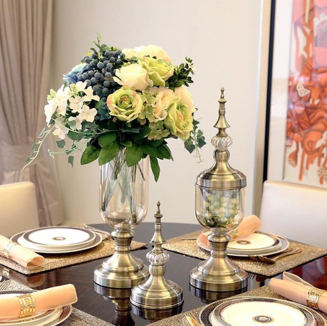 Decorative Artificial Flower Plant Vase Home Decor European Style Gold Decoration Glass Crystal Vase for Flowers