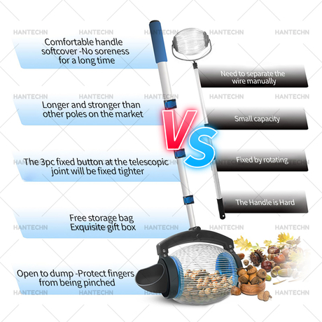 Nut Gatherer Walnut Picker Upper Roller Side Opening Dump Adjustable Telescopic Rod with Storage Bag