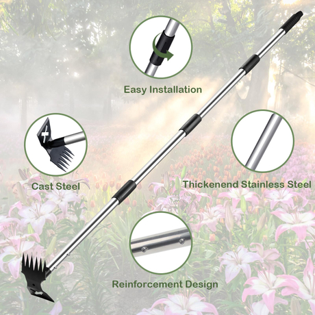 2 in 1 Hand Weed Rake and Garden Hoe Weed Puller Tool for Gardening
