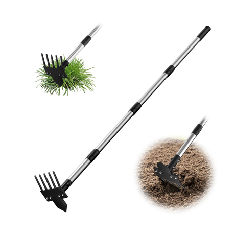 2-in-1 Heavy-Duty Garden Hoe with 5-Tine Rake