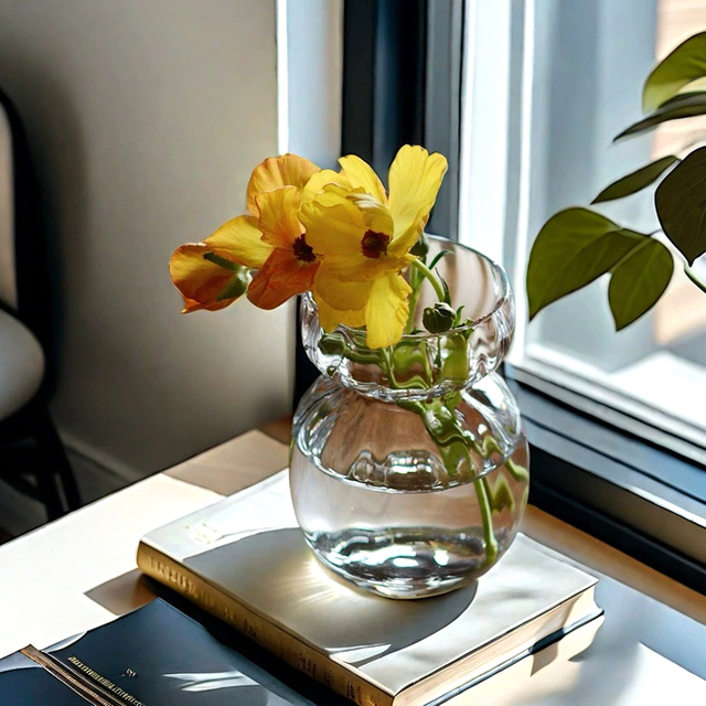 Living Room Flower Arrangement Home Water-grown Flowers Simple Transparent Glass Vase