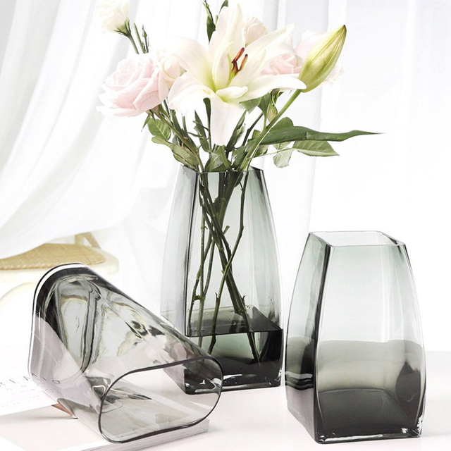 Tall Reversible Smoky Gray Crystal Vase