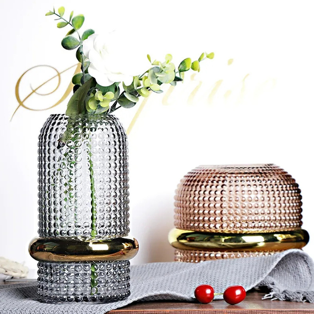Retro Green with Gold Trim Glass Vase Furniture Decoration Household Flower Vase