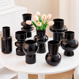 Modern Simple Black Glass Vase Medieval High Sense Household Vase Small Ornaments Vases