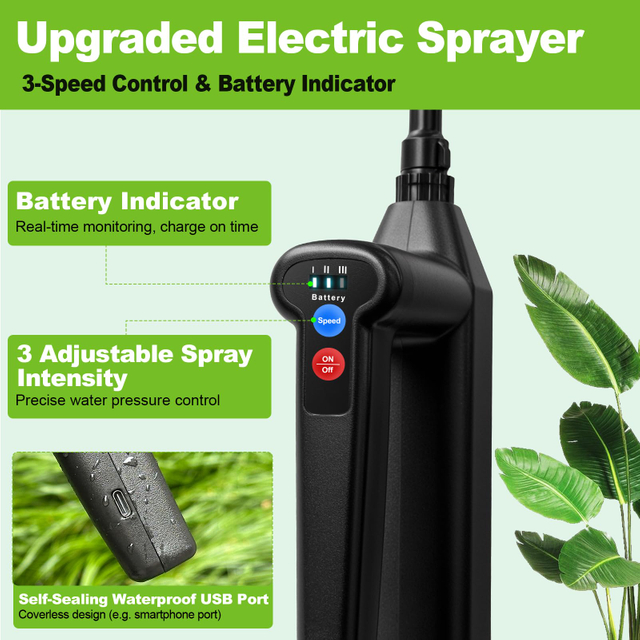 Battery Powered Sprayer 2 Gallon Electric Garden Sprayer with 3 Spray Force Battery Indicator Rechargeable Handle