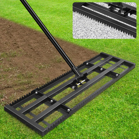 Heavy Duty Leveler Reinforced Landscape Tool Lawn Leveling Rake Steel Lawn Rake with Serrated Edge & Smooth Plate
