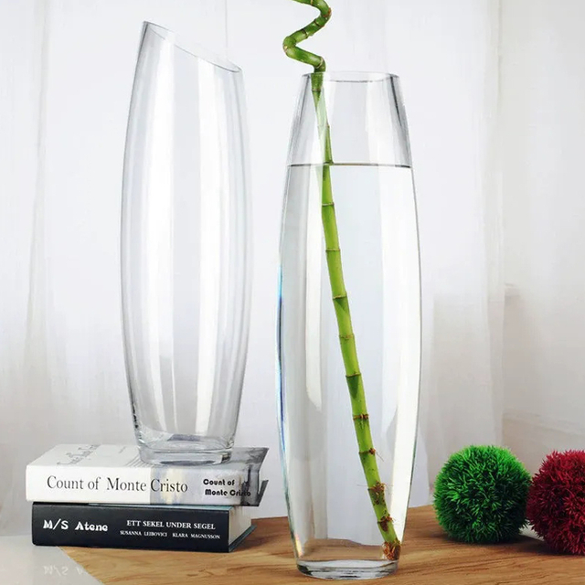 Home Decoration Tall Cylinder Custom Floral Abstract Vase Thickened Clear Glass Vase