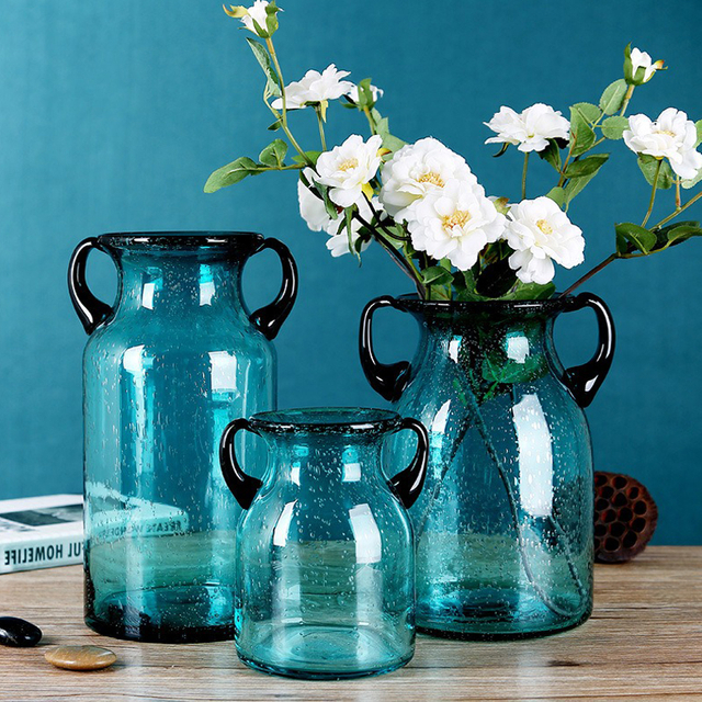Hand Blown Unique Glass Vases Wide Mouth Vases