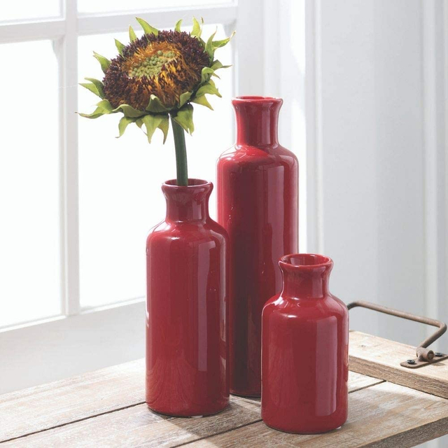 3 Small Rustic Home Decor Vases Modern Farmhouse Ceramic White Vase Set