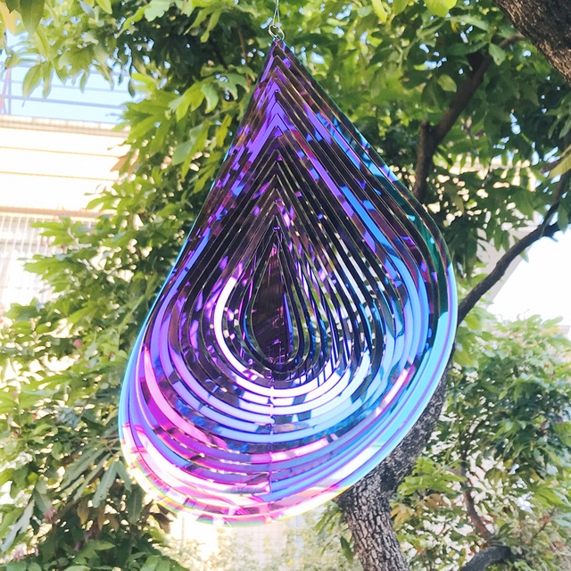 Wind Spinner 3D Water Droplets Shape Stainless Steel Metal Outdoor Garden Decor