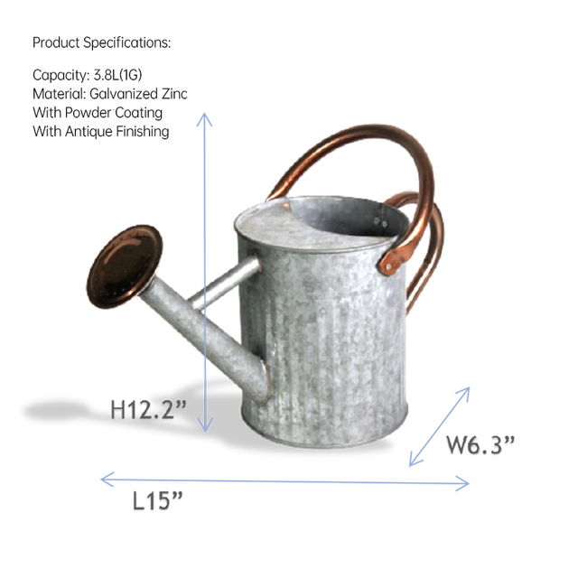 Antique White 0.5 Gallon Galvanized Decorative Metal Garden Watering Can