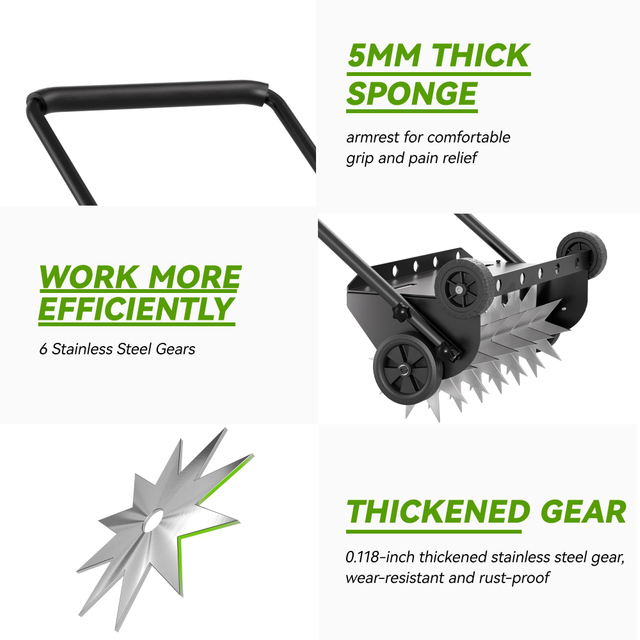 22.5-Inch Lawn Aerator with Weight Bag Heavy Duty Push Spike Aerator with 4 Wheels