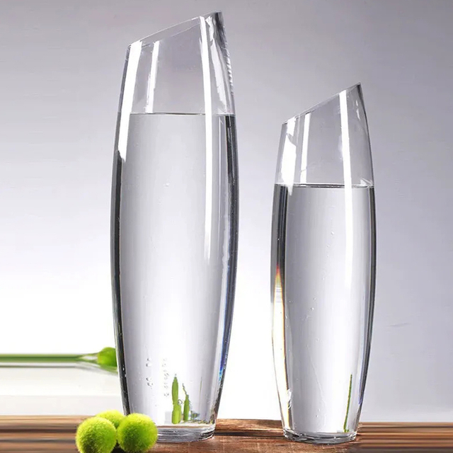Home Decoration Tall Cylinder Custom Floral Abstract Vase Thickened Clear Glass Vase