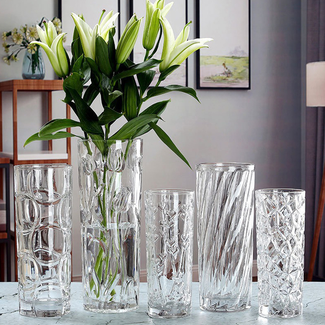 Ribbed Vase Hurricane Floating Candle Holder Decorative clear Flower Vases