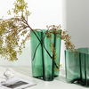 Transparent Turquoise Crystal Vase Hammer Pattern Classic Lake Flower Ware Tabletop Vase Decoration