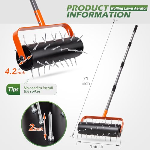 Manual Aerator Tool with 42 Spikes Lawn Spike Aerator Roller