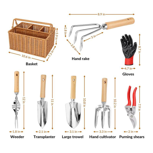 8-Piece Gardening Hand Tools with Storage Organizer Basket