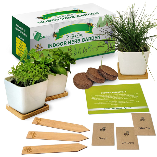 Indoor Complete Kitchen Windowsill Organic Herb Garden Gifts DIY Kit