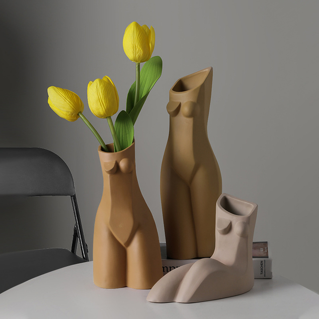 Ins Nordic Female Body Shape Ceramic Vase Creative Flower Machine Living Room Flower Arrangement Art Home