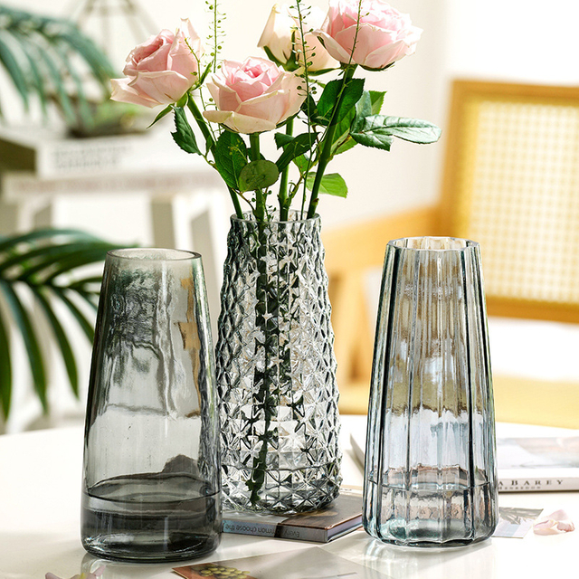 Ins Style Ice Pattern Vase Living Room Bedroom Decoration Vase Flowers Hydroponic Plants clear Glass Bottle