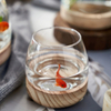 Japanese Minimalist Style Short Wide-mouth Transparent Glass Vase With Wooden Baseplate