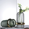 Retro Green with Gold Trim Glass Vase Furniture Decoration Household Flower Vase