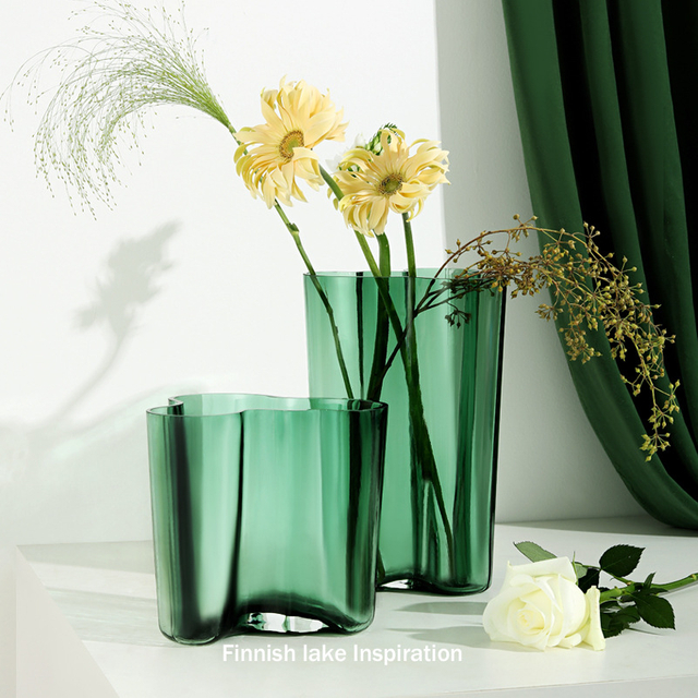 Transparent Turquoise Crystal Vase Hammer Pattern Classic Lake Flower Ware Tabletop Vase Decoration