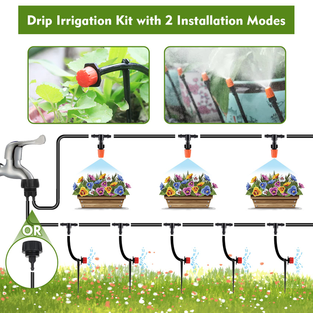 50FT Garden 1/4" Tubing Automatic Watering System Drip Irrigation Kit