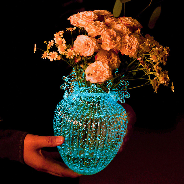 Ins Style Luminous Vase Light Luxury Creative Transparent Wave Mouth Flower Arrangement Decoration Hydroponic Water Flowers Vase
