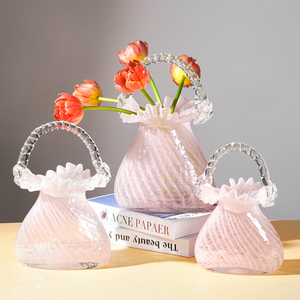European Exquisite Light Luxury Glass Handbag Vase Glass Flower Basket Living Room Home Soft Decoration Vase