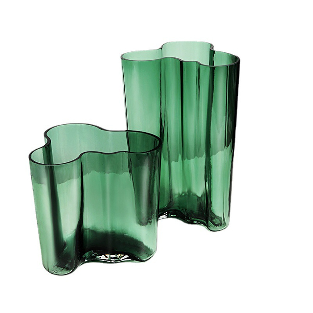 Transparent Turquoise Crystal Vase Hammer Pattern Classic Lake Flower Ware Tabletop Vase Decoration