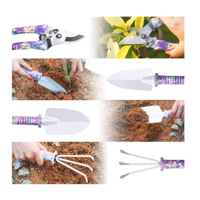 5pcs Purple Flower Print Rubber Boxes Garden Tool Bags Gifts Sets