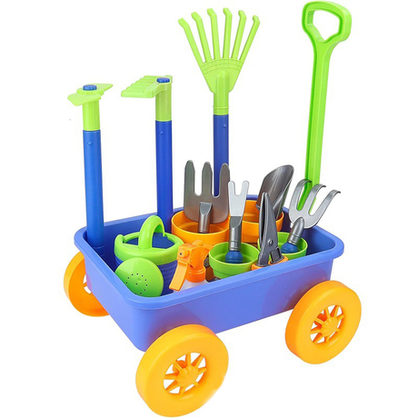 15 Pcs Kids Gardening Tools Garden Wagon & Tools Toy Set
