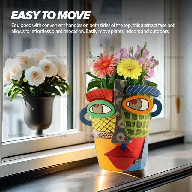 Abstract Human Face Multi-color Flower Pot