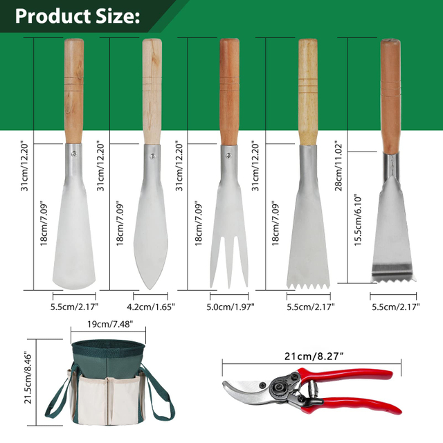 7 Piece Stainless Steel Heavy Duty Wood Handle Gardening Tools Set