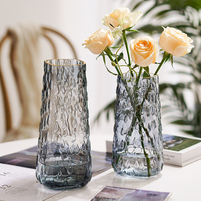 Hydroponics Rich Bamboo Lily Rose Vertical Ribbed Vase