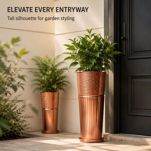 Heavy Duty Galvanized Zinc Steel Tall Planters Hammered Ribbed Powder Coated Flower Pots for Home Garden
