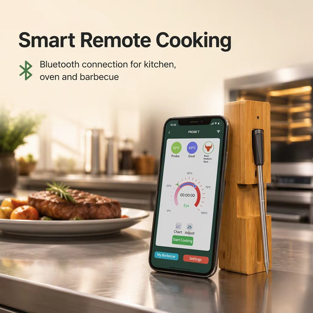 Hantechn Cross-border Waterproof Meat Thermometer App-enabled Smart Bluetooth Wireless Kitchen Temperature Probe for Ovens