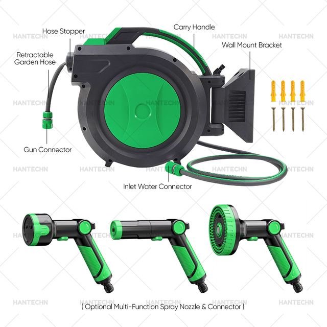 Retractable Garden Hose Reel Automatic Wall Mounted Water Hose Reel with Slow Return PVC Hose for Garden Irrigation