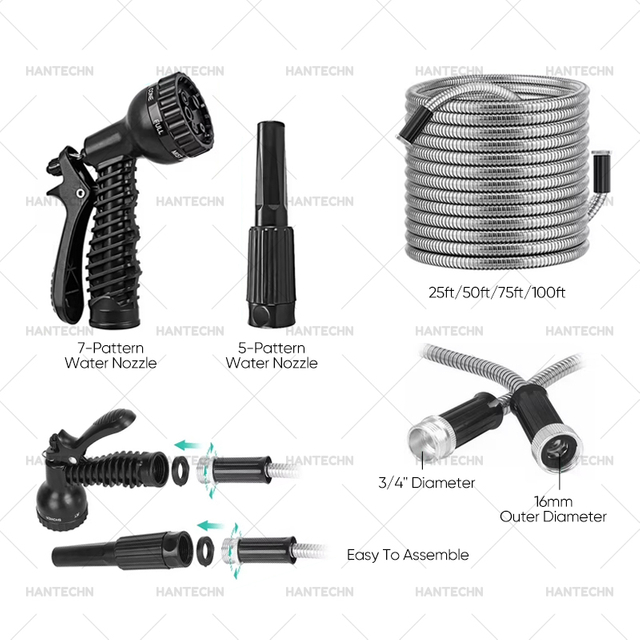 Heavy Duty 3/8" Flexible Stainless Steel Water Irrigation Garden Hose